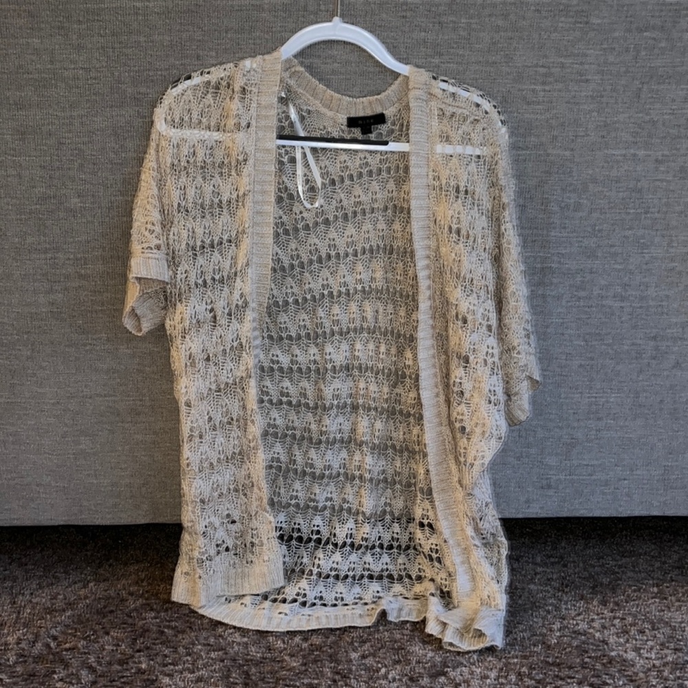 Tan Knitted Short Sleeve Cardigan Small
